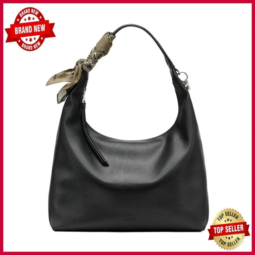 Medium Polyurethane Hobo Bag with Logo Keychain and Scarf